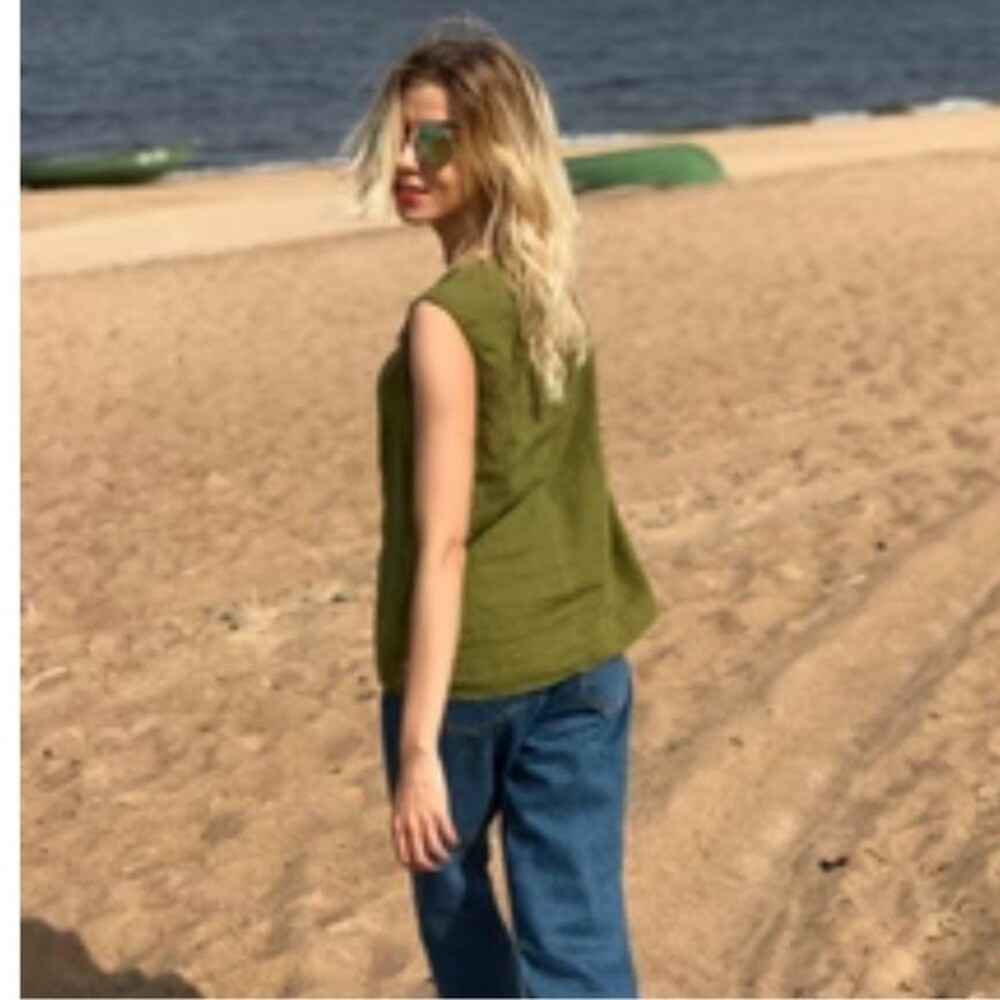 Isona Linen Tank Top Prague Moss Green M NWOT - Picture 6 of 9
